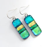 Turquoise gold and green dichroic glass earrings