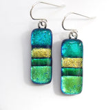 Turquoise gold and green dichroic glass earrings