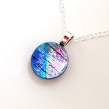 Purple blue and pink  fused dichroic glass pendant