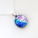 Purple blue and pink  fused dichroic glass pendant