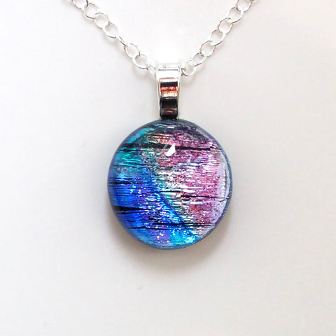 Purple blue and pink  fused dichroic glass pendant