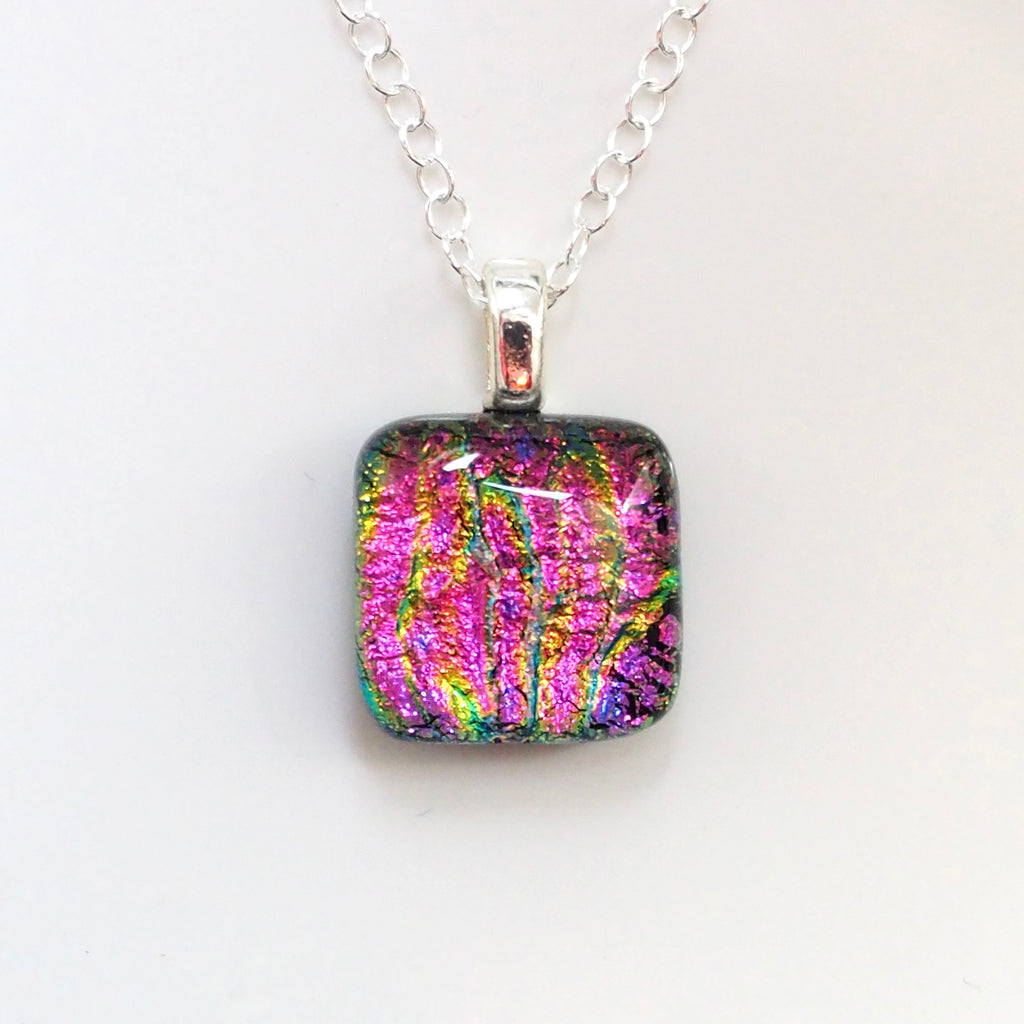 Pink fused dichroic glass pendant