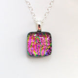 Pink fused dichroic glass pendant