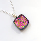 Pink fused dichroic glass pendant