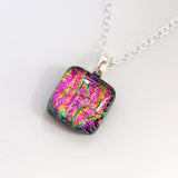 Pink fused dichroic glass pendant