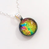 Gold orange and green fused dichroic glass pendant