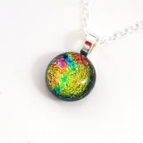 Gold orange and green fused dichroic glass pendant