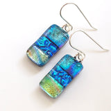 Turquoise royal blue and green dichroic glass earrings