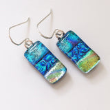 Turquoise royal blue and green dichroic glass earrings