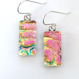 Pink gold and turquoise dichroic glass earrings