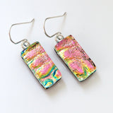 Pink gold and turquoise dichroic glass earrings