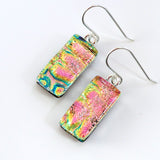 Pink gold and turquoise dichroic glass earrings