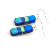 Turquoise gold and green dichroic glass earrings