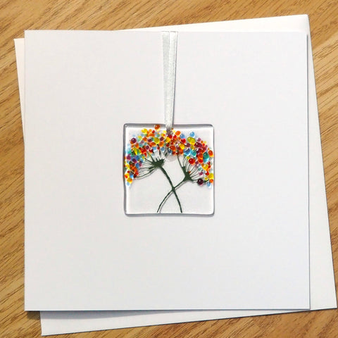 Rainbow flowers fused glass greetings card