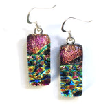 Dusky pink blue and gold dichroic glass earrings