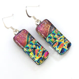 Dusky pink blue and gold dichroic glass earrings