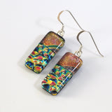 Dusky pink blue and gold dichroic glass earrings