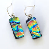 Mosaic pink yellow and blue dichroic glass earrings