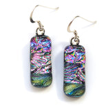 Pink patterned dichroic glass earrings