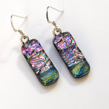 Pink patterned dichroic glass earrings