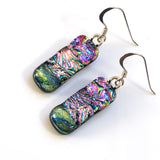 Pink patterned dichroic glass earrings