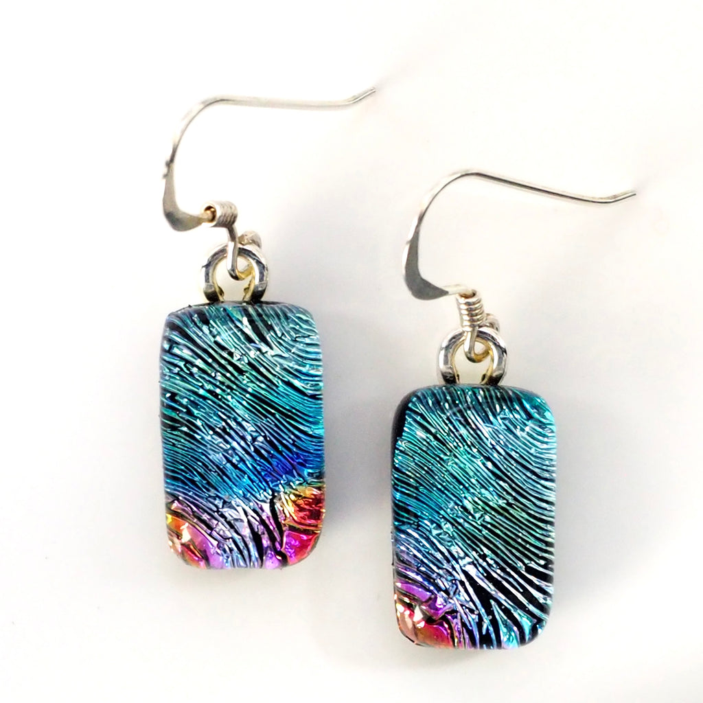 Light blue and orange fused glass earrings