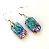 Light blue and orange fused glass earrings