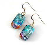 Light blue and orange fused glass earrings