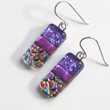 Purple pink and blue dichroic glass earrings