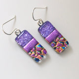 Purple pink and blue dichroic glass earrings