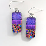 Purple pink and blue dichroic glass earrings