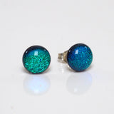 Green turquoise dichroic glass stud earrings