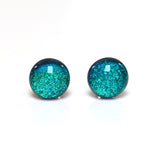 Green turquoise dichroic glass stud earrings