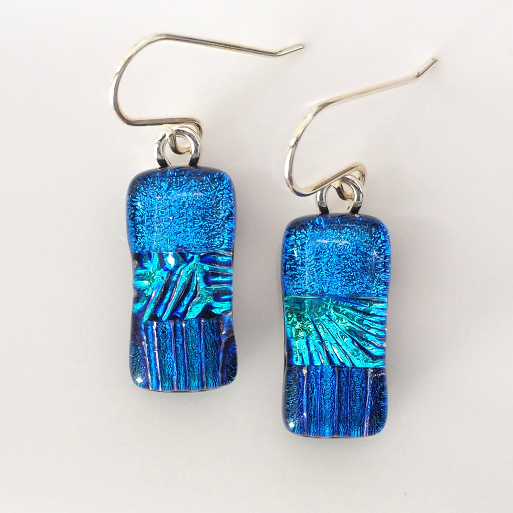 Blue turquoise dichroic glass earrings