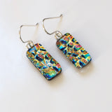 Deep blue gold and pink dichroic glass earrings