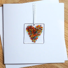 Rainbow heart fused glass greetings card