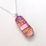 Pink and gold fused dichroic glass pendant