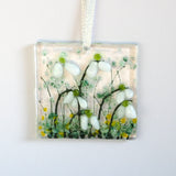 Snowdrop flowers glass greetings card
