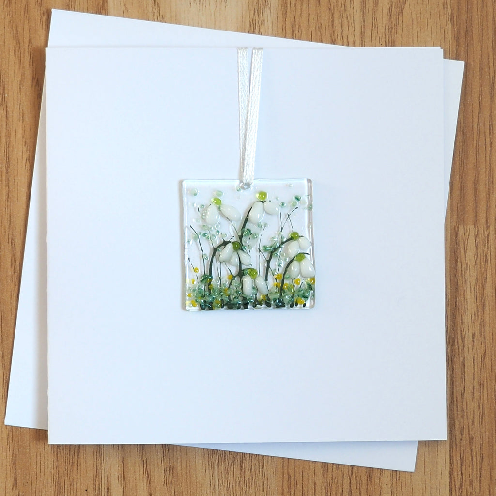 Snowdrop flowers glass greetings card