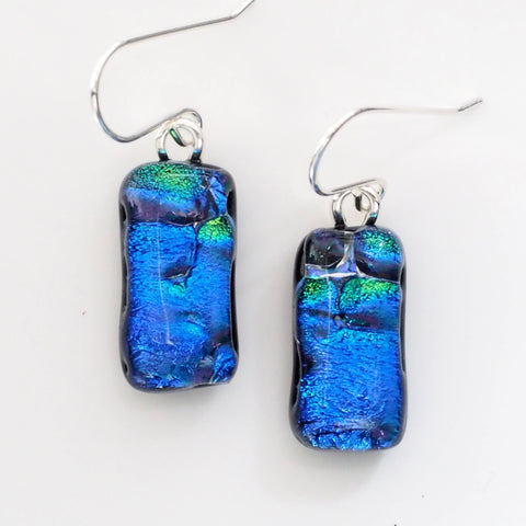 Blue and green dichroic glass earrings