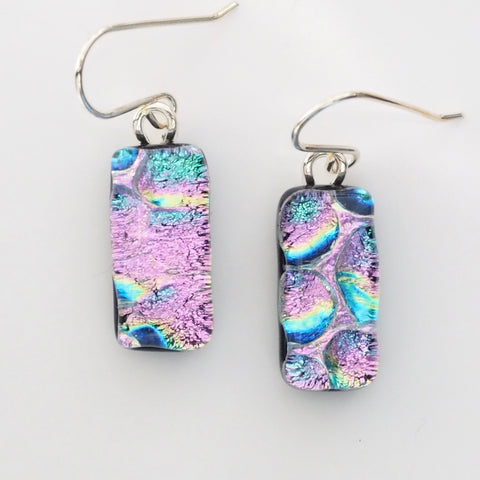 Pink and aqua dichroic glass earrings