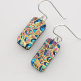 Gold pink and dark blue dichroic glass earrings