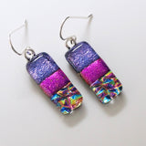 Purple pink and blue dichroic glass earrings