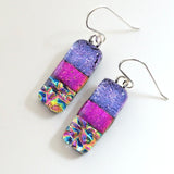 Purple pink and blue dichroic glass earrings