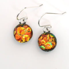 Orange and Gold round dichroic glass earrings