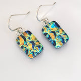 Golden yellow and turquoise dichroic glass earrings