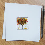 Red Acer autumn tree fused glass greetings card