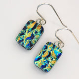 Golden yellow and turquoise dichroic glass earrings