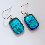 Emerald peacock dichroic glass earrings