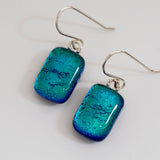 Emerald peacock dichroic glass earrings